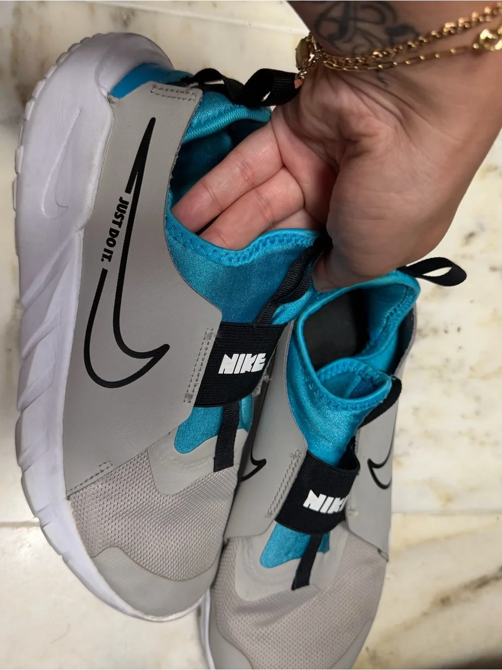Nike Kids Slip-On Sneakers in Teal and Gray